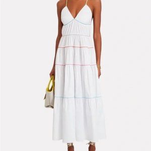Staud Cleo tiered poplin midi dress M White